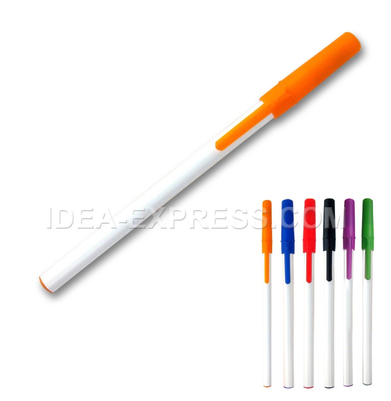 Stick ballpoint pen with colored cap